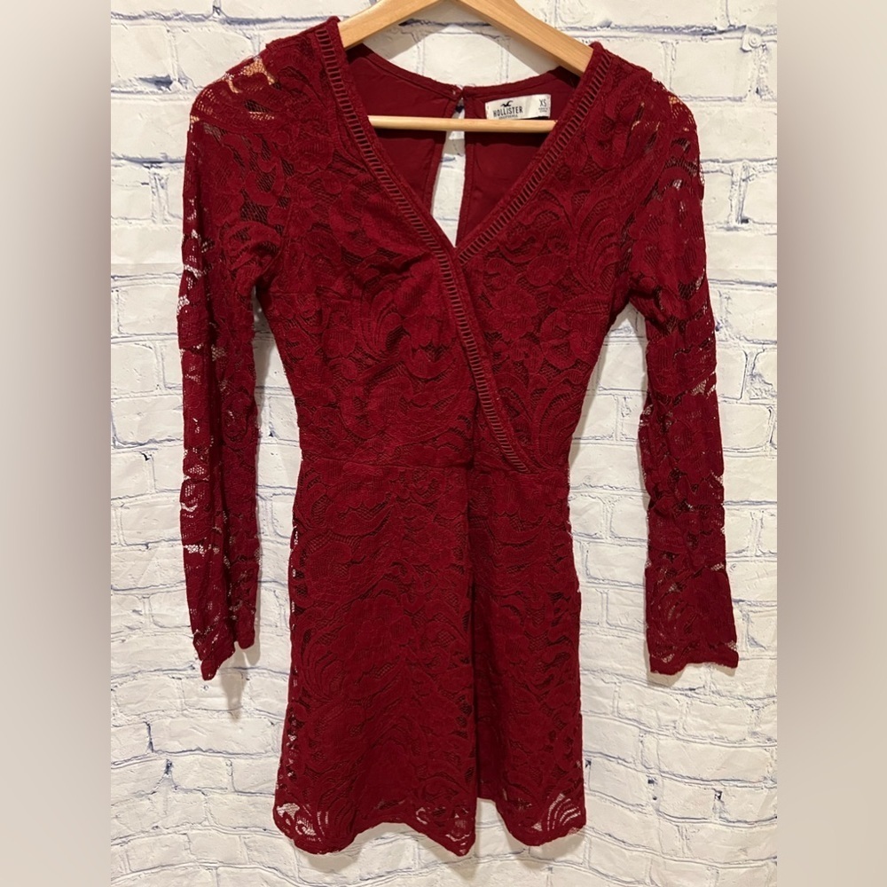 Hollister Dress Womens Small Maroon Lace Long Sleeve XS